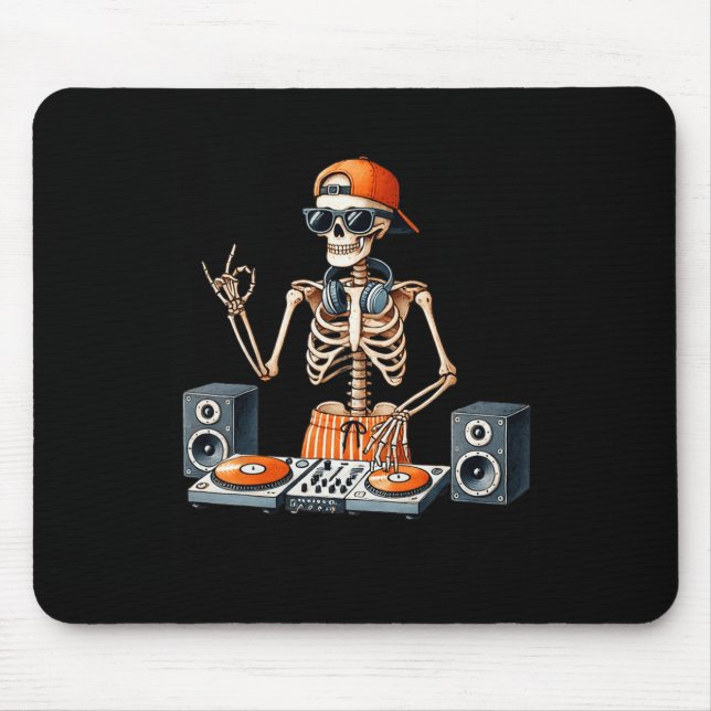 Skeleton Dj Halloween Costume Turntable Music Funn Mouse Mat (Front)