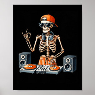 Skeleton Dj Halloween Costume Turntable Music Funn Poster