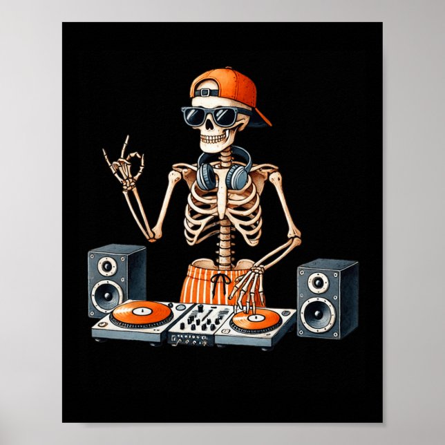 Skeleton Dj Halloween Costume Turntable Music Funn Poster (Front)