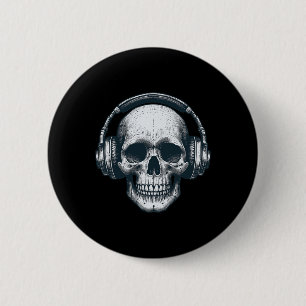 Skeleton Dj Headphones Spooky Skull Musician Hallo 6 Cm Round Badge
