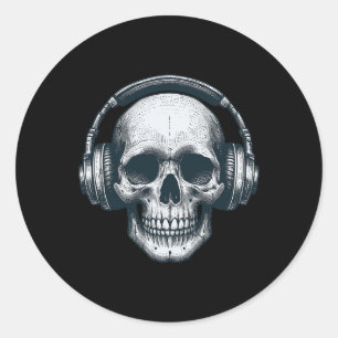 Skeleton Dj Headphones Spooky Skull Musician Hallo Classic Round Sticker