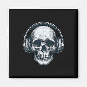 Skeleton Dj Headphones Spooky Skull Musician Hallo Magnet