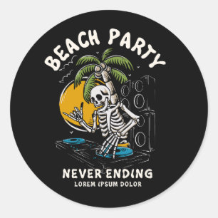 Skeleton dj skull summer design illustration classic round sticker