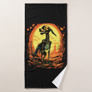 Skeleton Dog Halloween Art Bath Towel