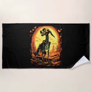 Skeleton Dog Halloween Art Beach Towel
