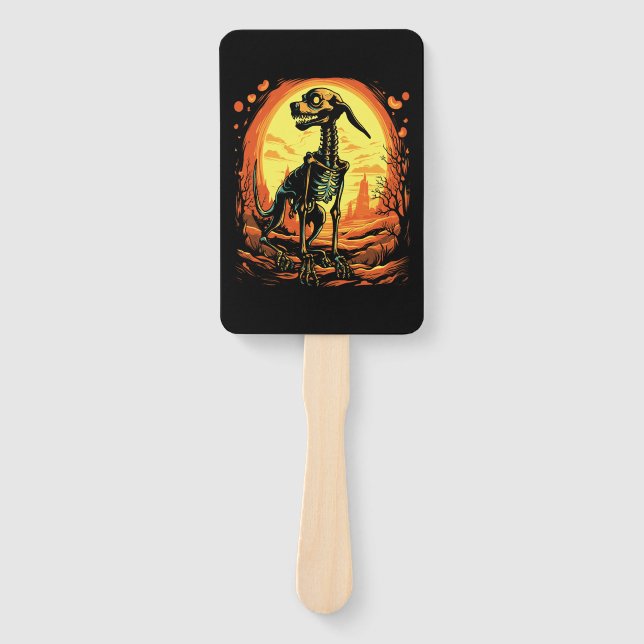 Skeleton Dog Halloween Art Hand Fan (Front)