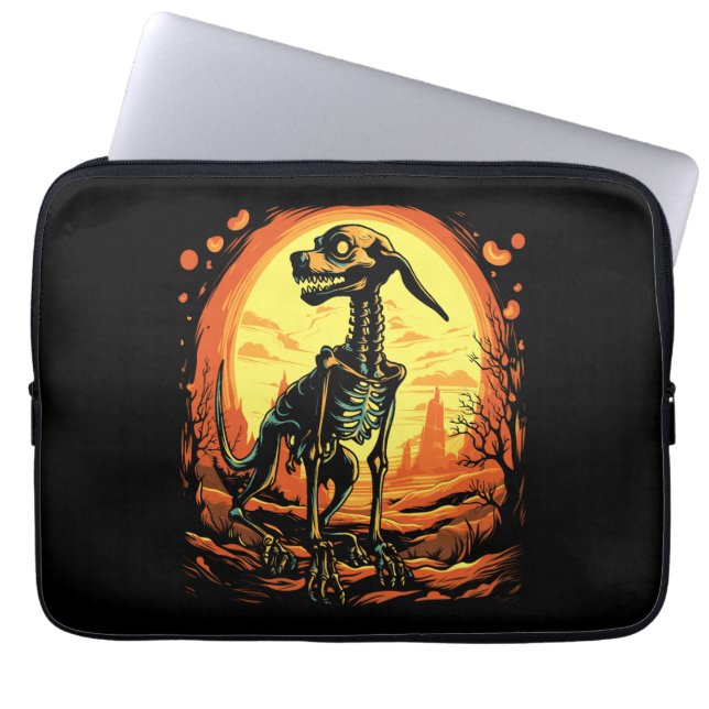 Skeleton Dog Halloween Art Laptop Sleeve (Front)