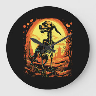 Skeleton Dog Halloween Art Large Clock
