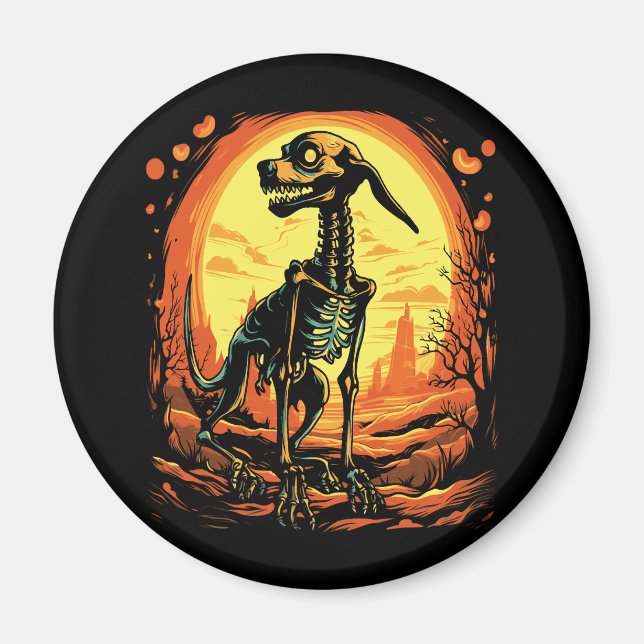 Skeleton Dog Halloween Art Magnet (Front)