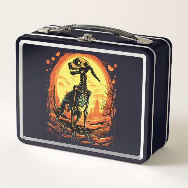 Skeleton Dog Halloween Art Metal Lunch Box (Front)