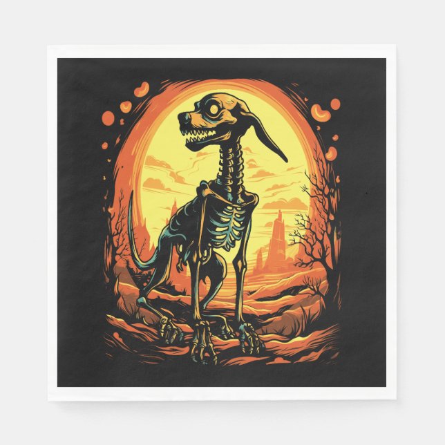 Skeleton Dog Halloween Art Napkin (Front)