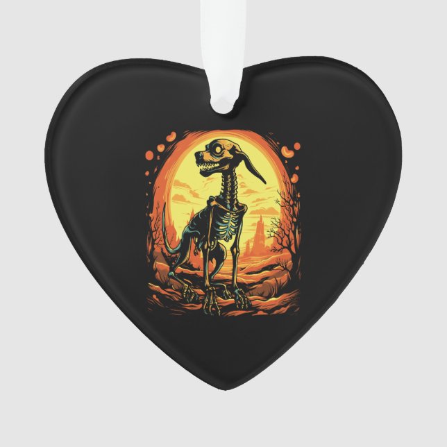 Skeleton Dog Halloween Art Ornament (Front)