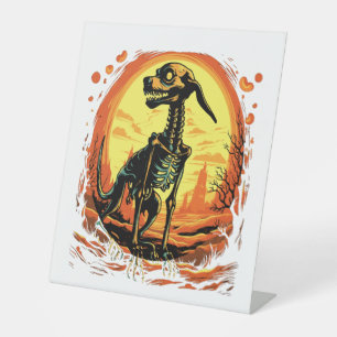 Skeleton Dog Halloween Art Pedestal Sign