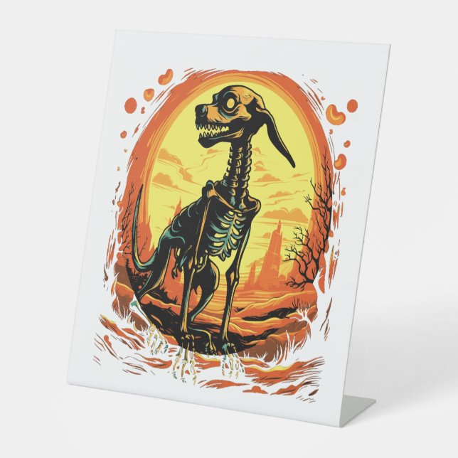 Skeleton Dog Halloween Art Pedestal Sign (Front)