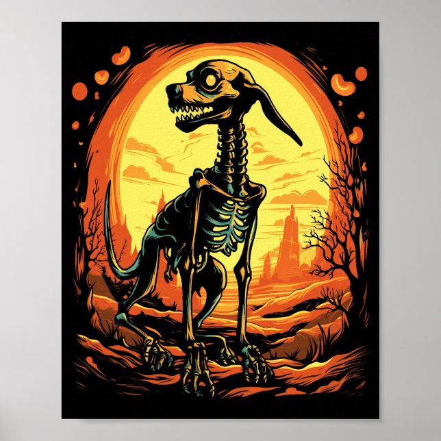 Skeleton Dog Halloween Art Poster (Front)