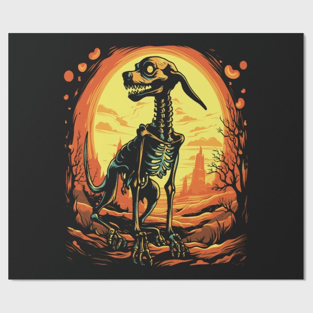 Skeleton Dog Halloween Art Wrapping Paper (Flat)