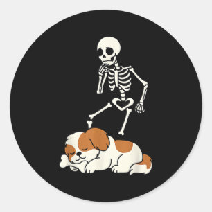 Skeleton Dog Halloween Skeleton Chasing Shih Tzu S Classic Round Sticker
