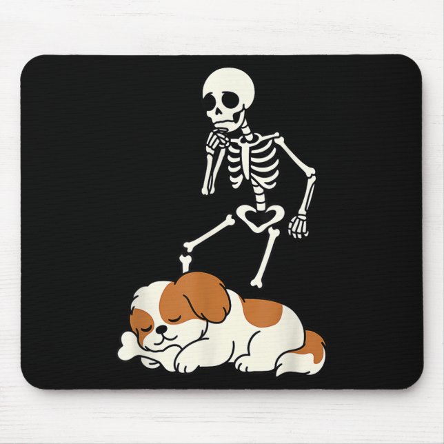 Skeleton Dog Halloween Skeleton Chasing Shih Tzu S Mouse Mat (Front)