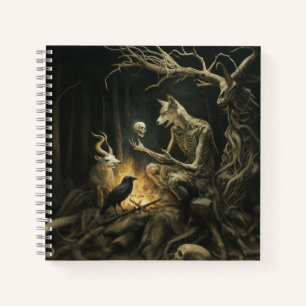 Skeleton Dog Moon Occult Dark Witchy AI Art Notebook