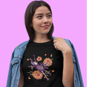 Skeleton Dog with Marigolds Día de los Muertos T-Shirt