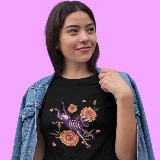 Skeleton Dog with Marigolds Día de los Muertos T-Shirt (Creator Uploaded)