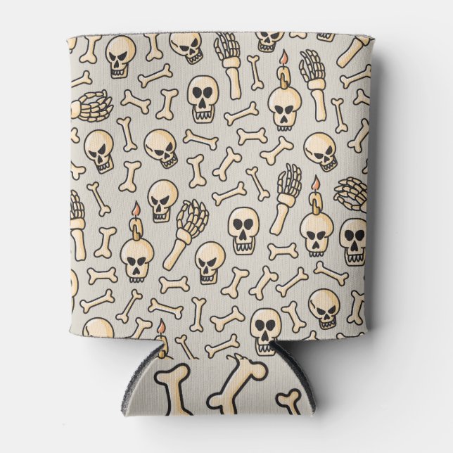 Skeleton Doodles: Vintage Textile Pattern. Can Cooler (Front)