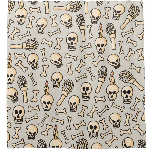 Skeleton Doodles: Vintage Textile Pattern. Shower Curtain (Front)