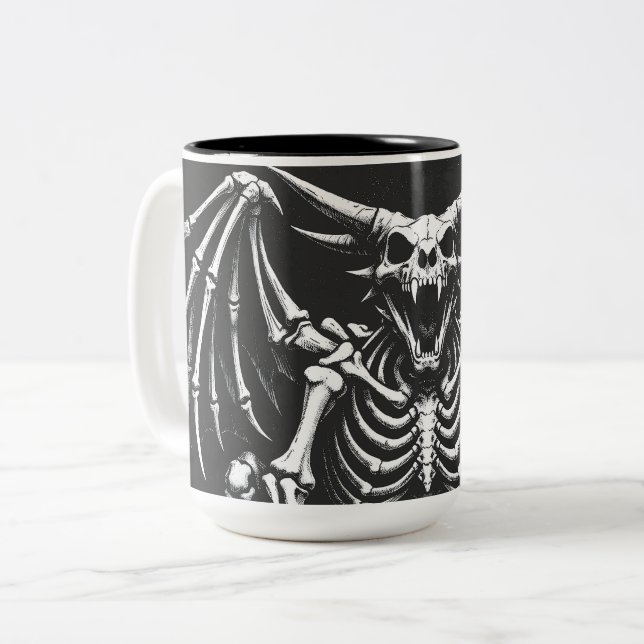 Skeleton Dragon by BurnsInHell Two-Tone Coffee Mug (Front Left)
