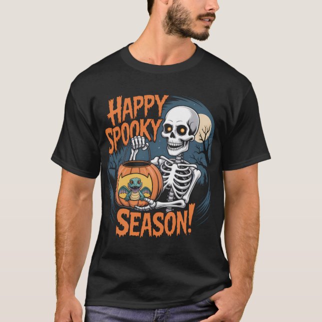 Skeleton & Dragon Halloween Art T-Shirt (Front)