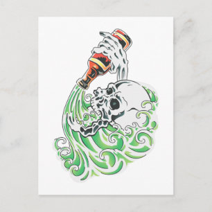 Skeleton Drinking Beer Postcard
