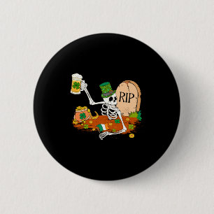 Skeleton Drinking Beer St Patricks Day Leprechaun  6 Cm Round Badge