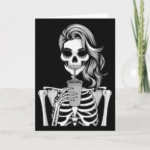 Skeleton Drinking Beverage Monochrome Gothic Hallo Card