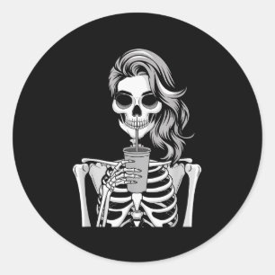 Skeleton Drinking Beverage Monochrome Gothic Hallo Classic Round Sticker