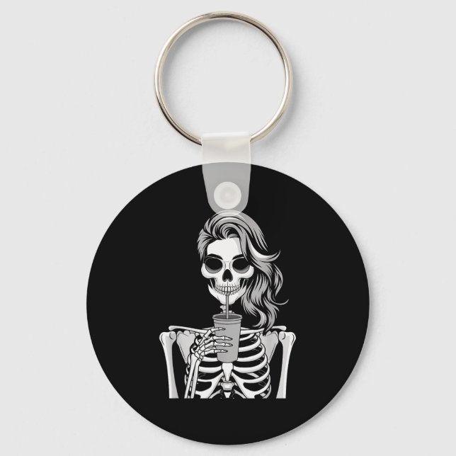 Skeleton Drinking Beverage Monochrome Gothic Hallo Key Ring (Front)