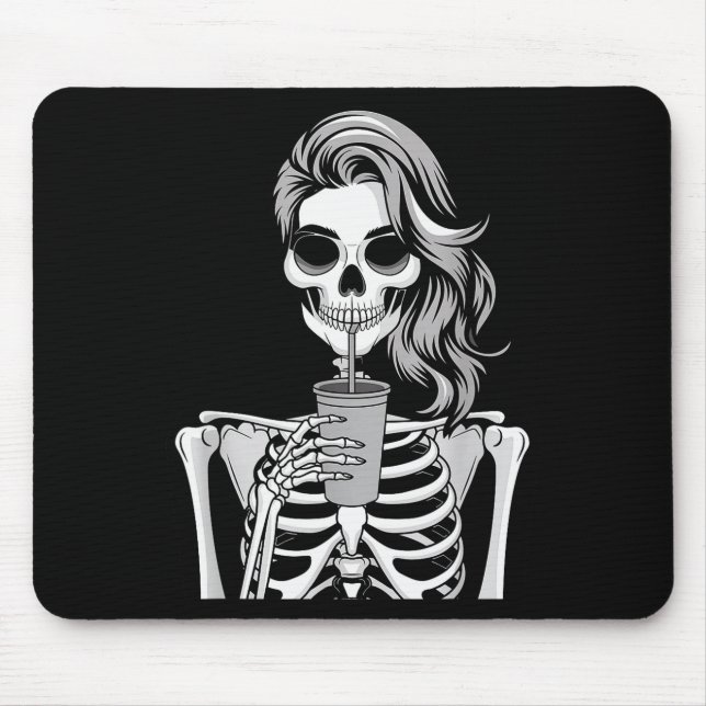 Skeleton Drinking Beverage Monochrome Gothic Hallo Mouse Mat (Front)