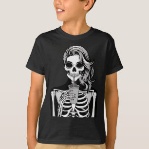 Skeleton Drinking Beverage Monochrome Gothic Hallo T-Shirt