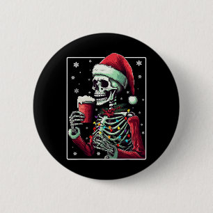 Skeleton Drinking Cocoa - Funny Hot Chocolate Xmas 6 Cm Round Badge