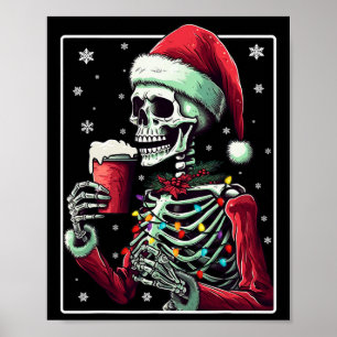 Skeleton Drinking Cocoa - Funny Hot Chocolate Xmas Poster