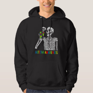 Skeleton Drinking Coffee Autism Awareness Puzzle P Hoodie