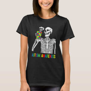 Skeleton Drinking Coffee Autism Awareness Puzzle P T-Shirt
