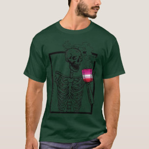Skeleton Drinking Coffee Bisexual LGBTQ Pride T-Sh T-Shirt