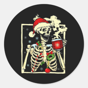 Skeleton Drinking Coffee Dead Inside But Christmas Classic Round Sticker
