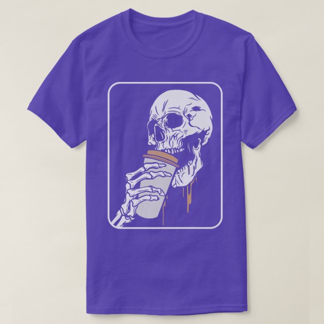 Skeleton Drinking Coffee For Caffeine Drinker Orth T-Shirt (Design Front)