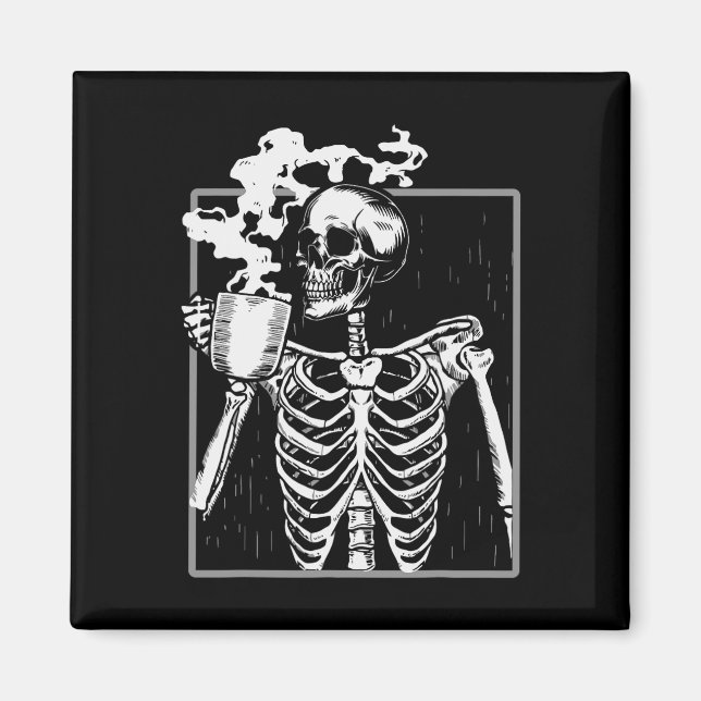 Skeleton Drinking Coffee Fun Skull Men Women Hallo Magnet (Front)