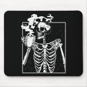 Skeleton Drinking Coffee Fun Skull Men Women Hallo Mouse Mat