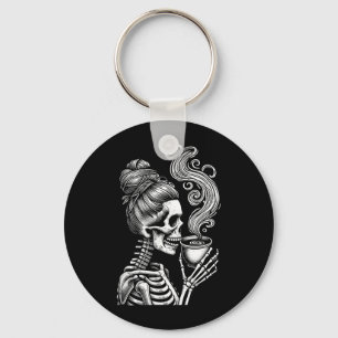 Skeleton Drinking Coffee Funny Halloween Costume Key Ring