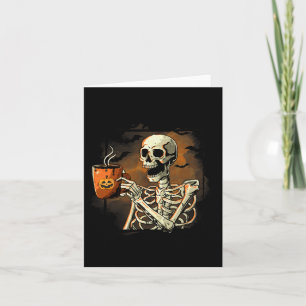 Skeleton Drinking Coffee Funny Skull Halloween Cos Card