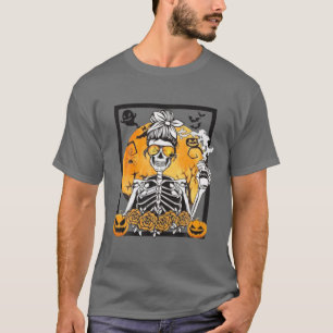Skeleton Drinking Coffee Funny Skull Halloween Cos T-Shirt