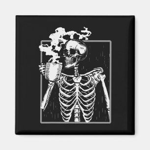 Skeleton Drinking Coffee Funny Skull Men Women Hal Magnet