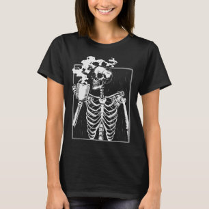 Skeleton Drinking Coffee Funny Skull Men Women Hal T-Shirt